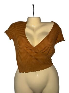 Forever 21 Rust Wrap Ribbed Crop Top